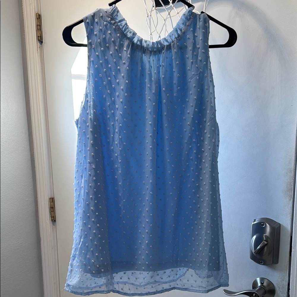 Blue Sleeveless Polka Dot Blouse